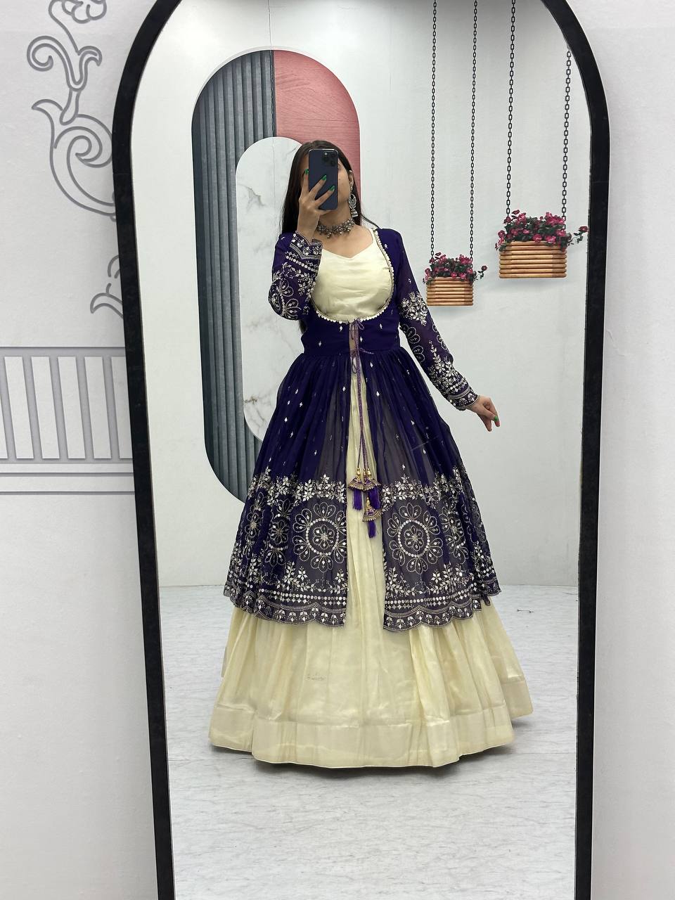 Simar Cosmos Lehenga Choli with Heavy Embroidered Shrug – Fully Stitched Festive Wear Set