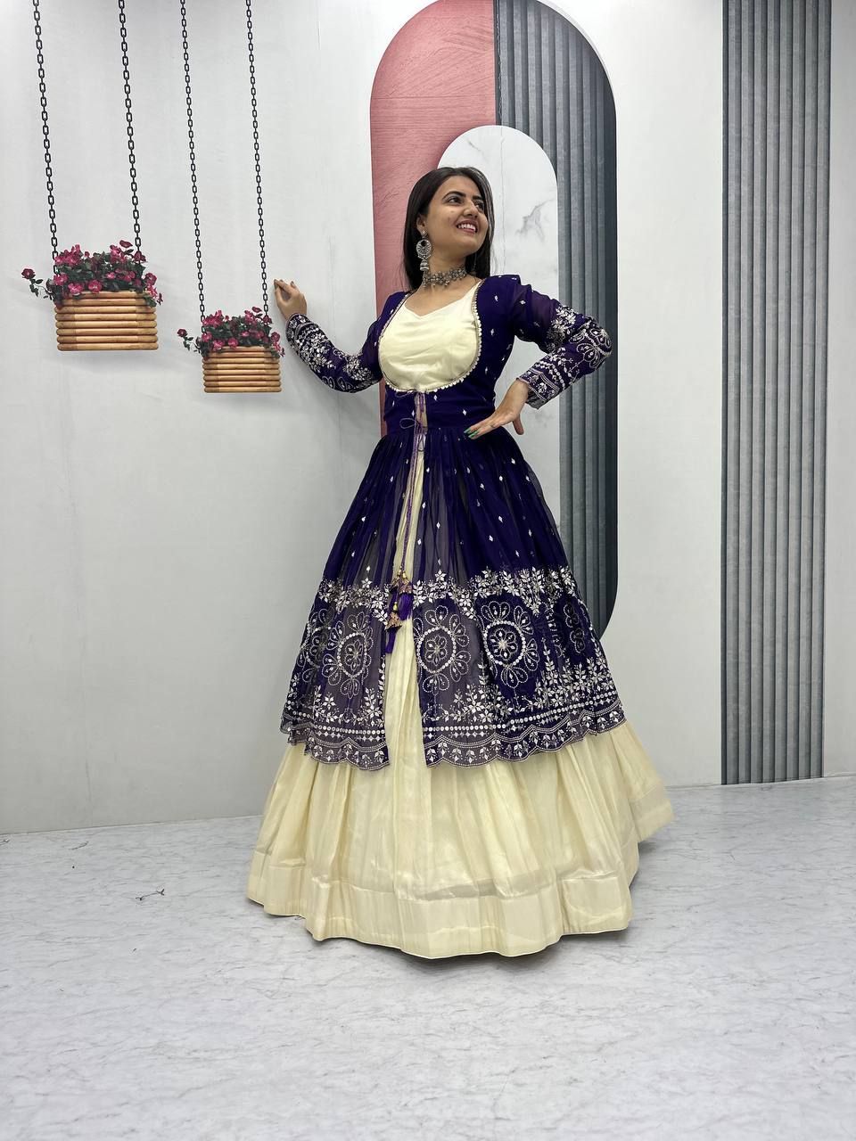 Simar Cosmos Lehenga Choli with Heavy Embroidered Shrug – Fully Stitched Festive Wear Set