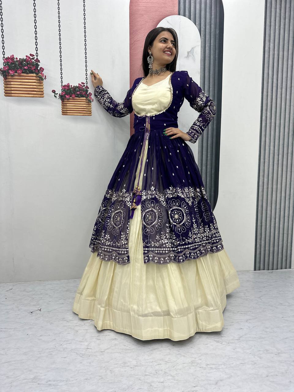 Simar Cosmos Lehenga Choli with Heavy Embroidered Shrug – Fully Stitched Festive Wear Set
