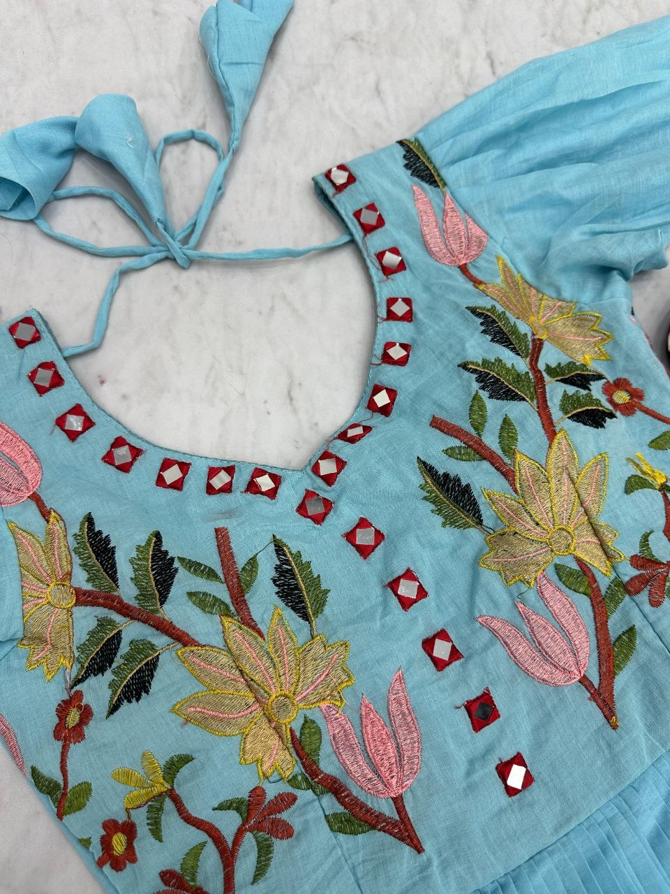 Designer Mal Cotton Gown with Heavy Thread & Hand Mirror Work