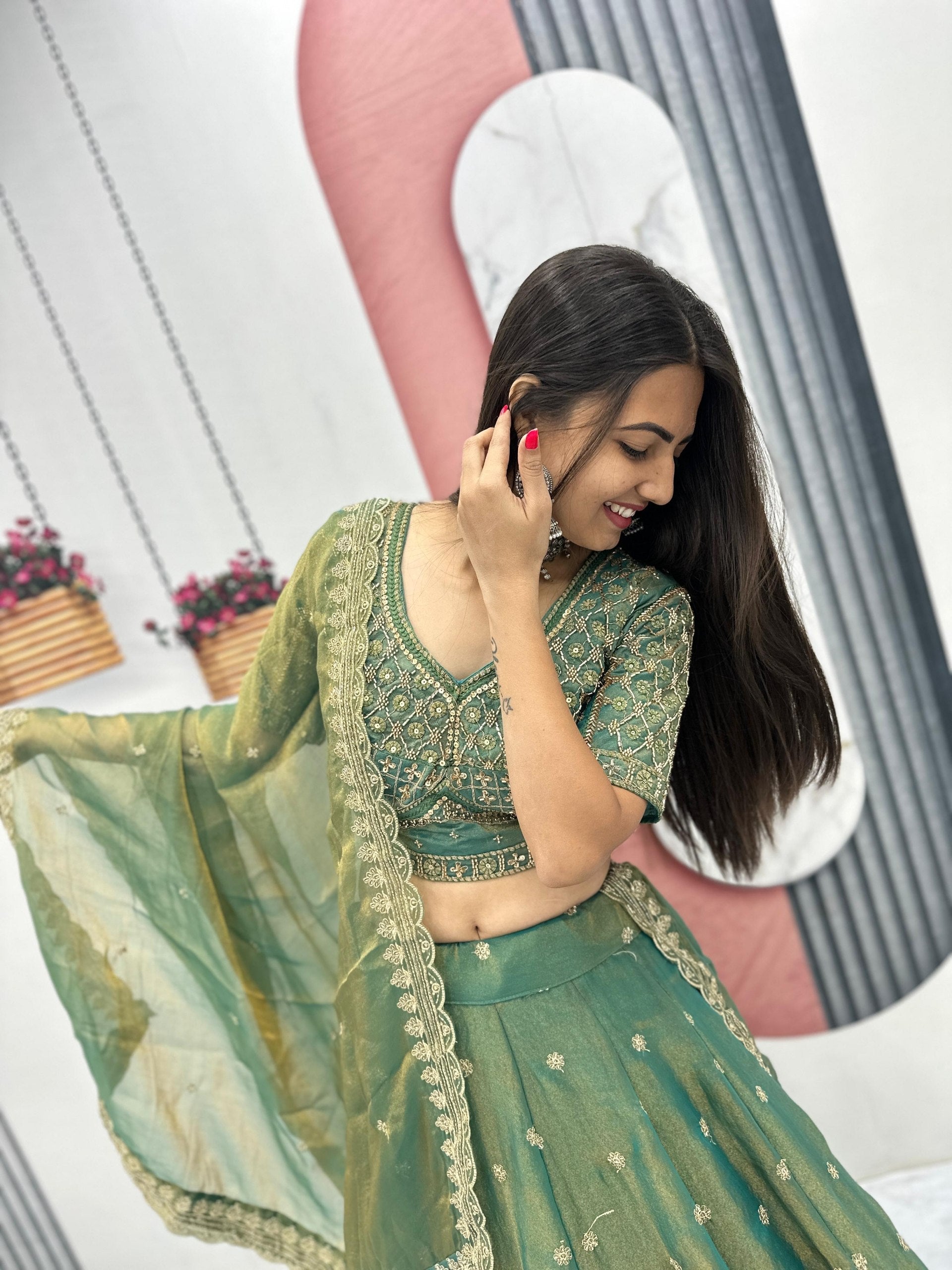 Mosh Lehenga Choli Set with 6 Meter Flair & Embroidered Dupatta