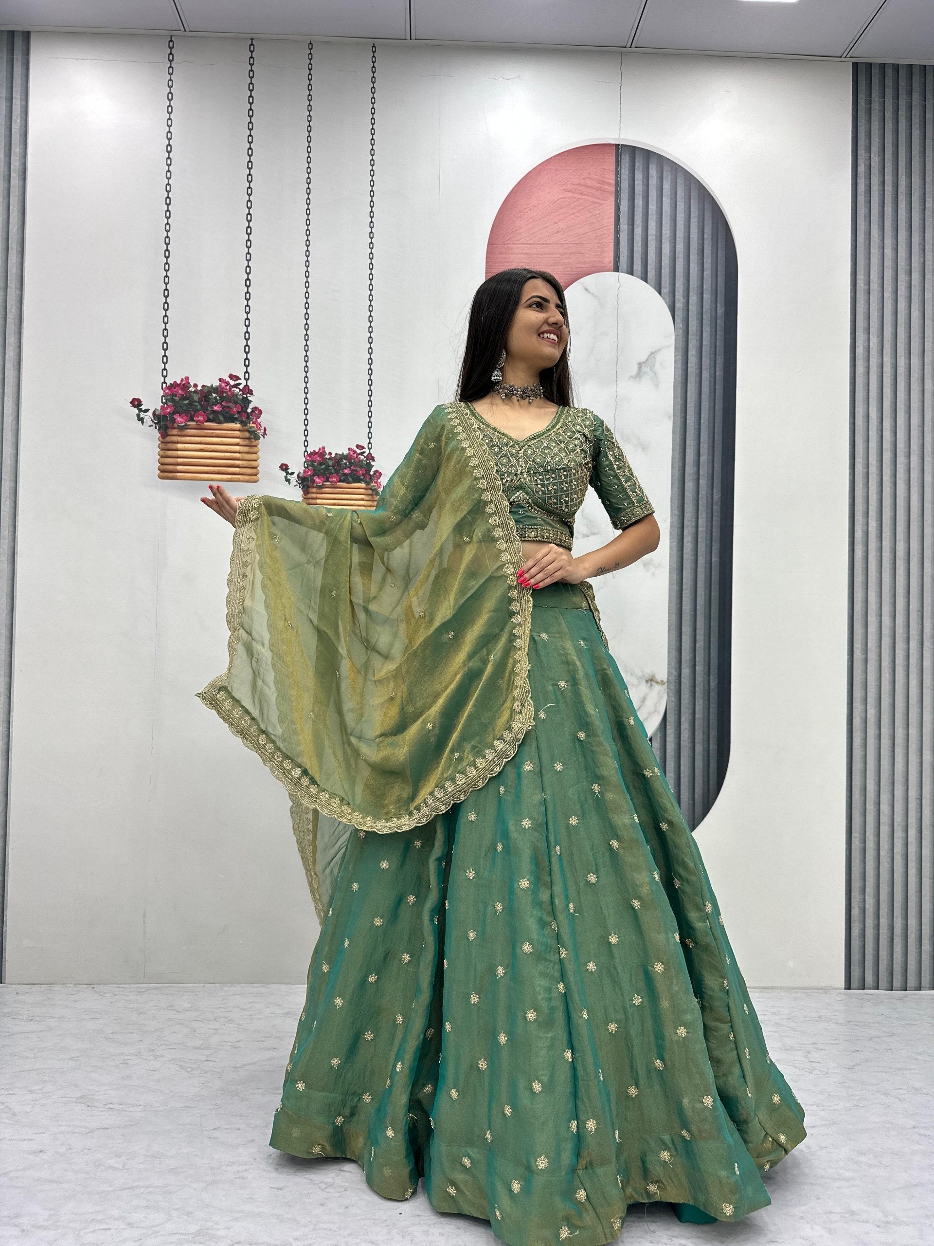 Mosh Lehenga Choli Set with 6 Meter Flair & Embroidered Dupatta
