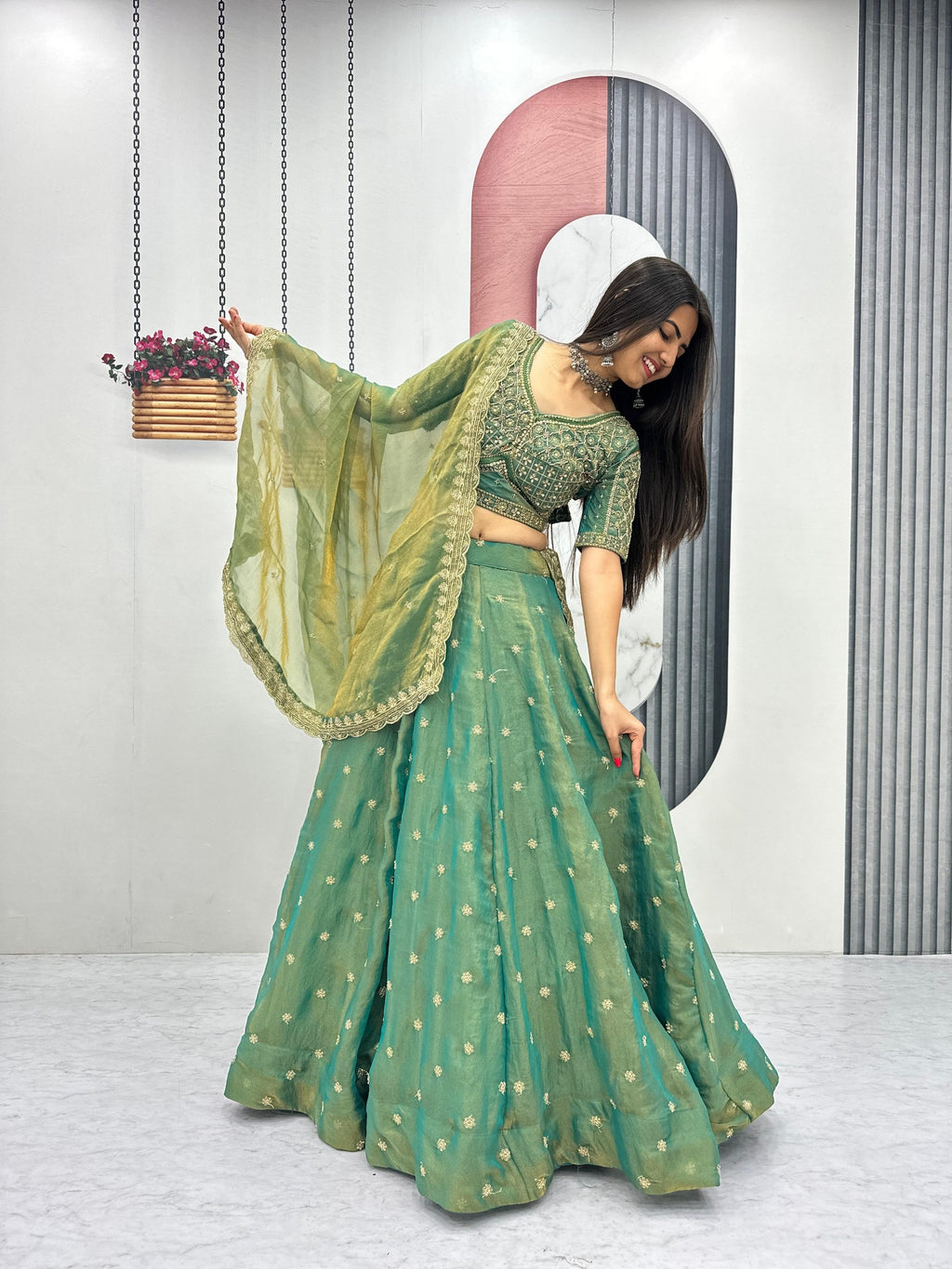 Mosh Lehenga Choli Set with 6 Meter Flair & Embroidered Dupatta