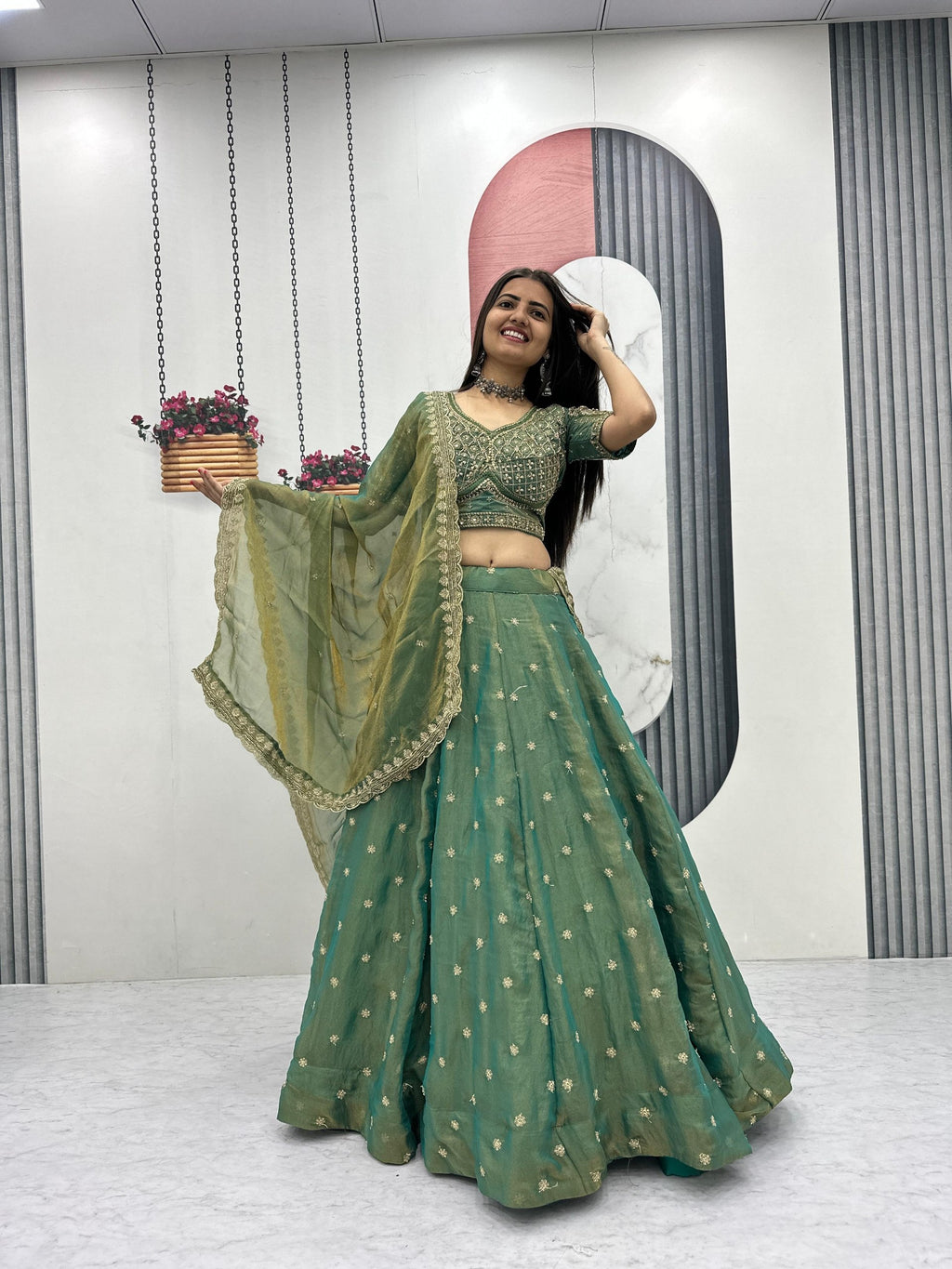 Mosh Lehenga Choli Set with 6 Meter Flair & Embroidered Dupatta