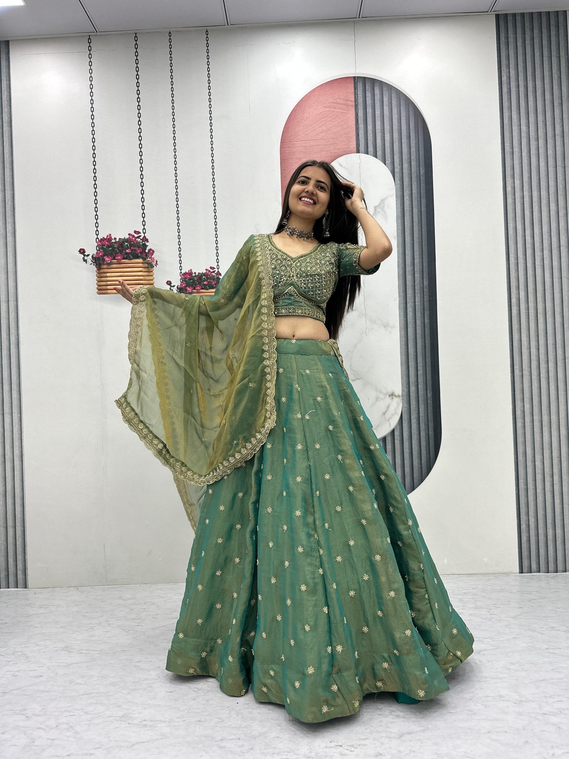 Mosh Lehenga Choli Set with 6 Meter Flair & Embroidered Dupatta