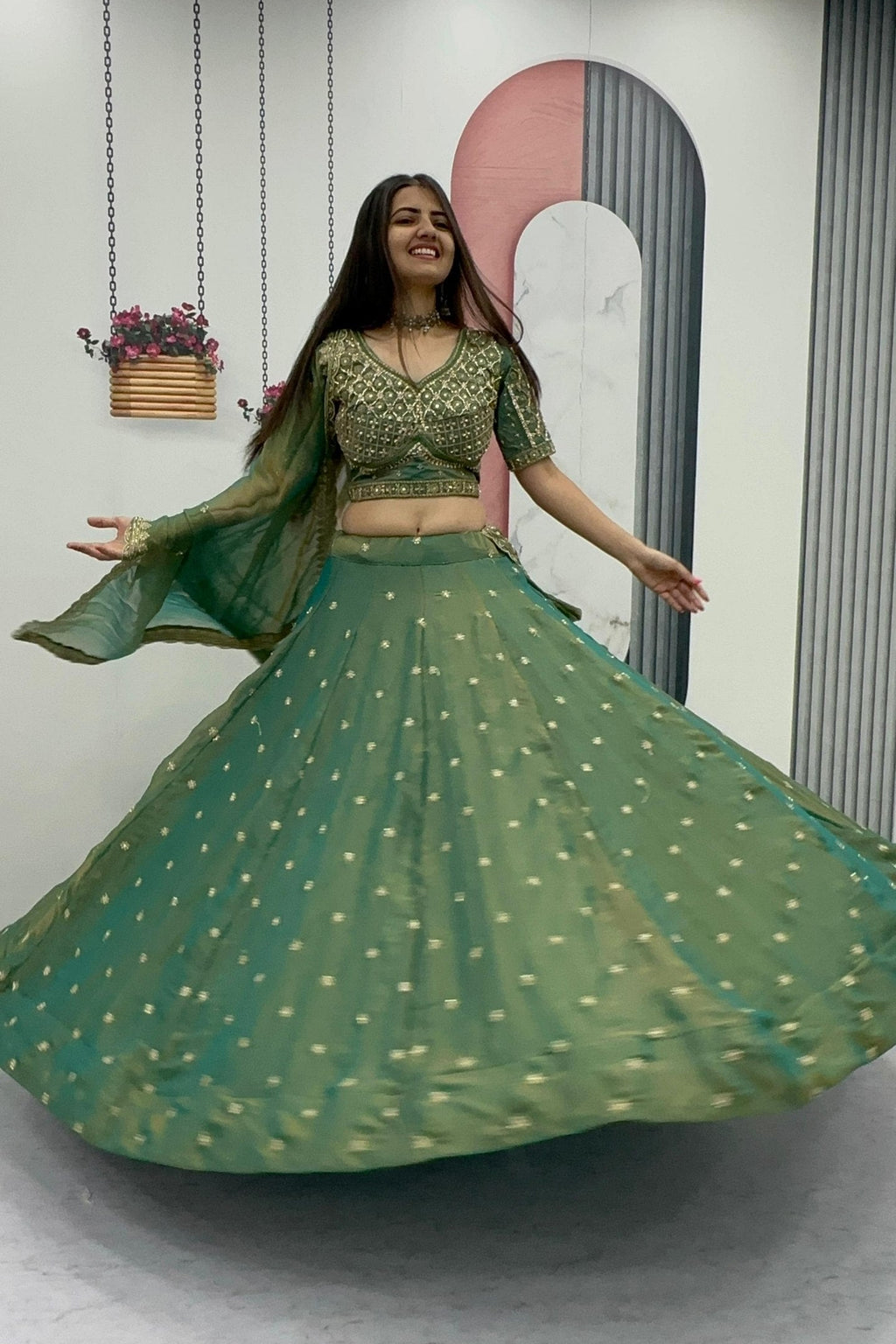 Mosh Lehenga Choli Set with 6 Meter Flair & Embroidered Dupatta