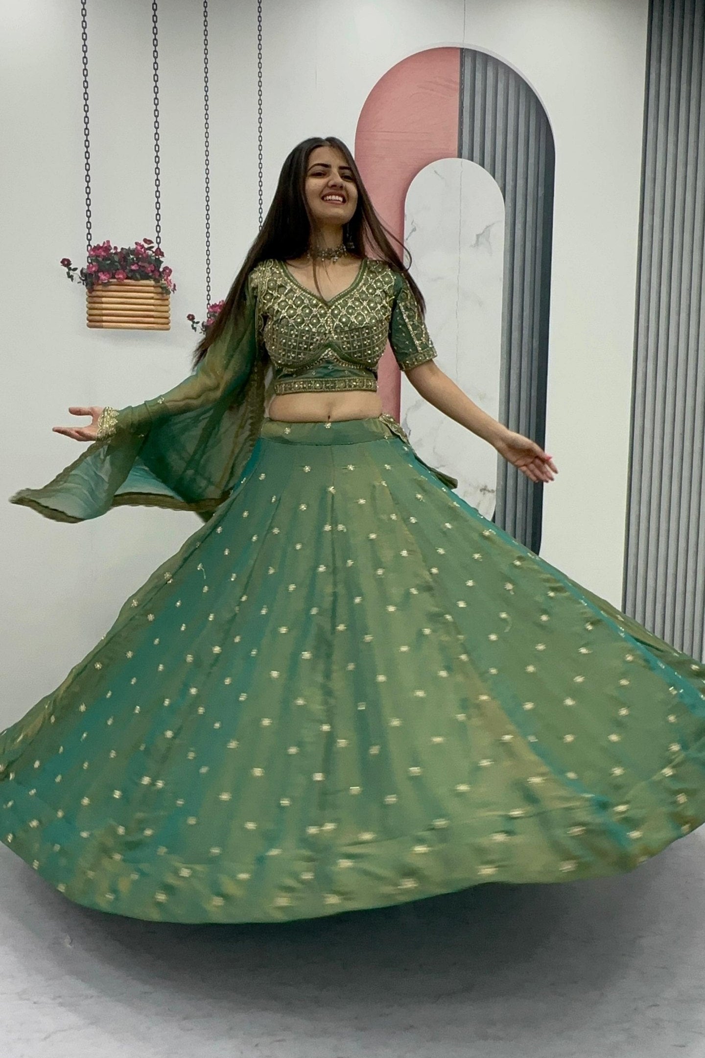 Mosh Lehenga Choli Set with 6 Meter Flair & Embroidered Dupatta