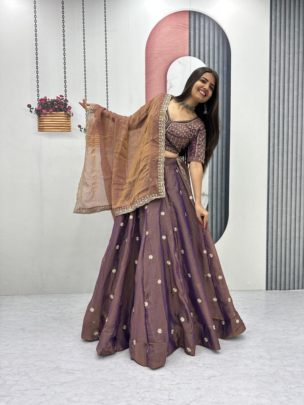 Mosh Lehenga Choli Set with 6 Meter Flair & Embroidered Dupatta