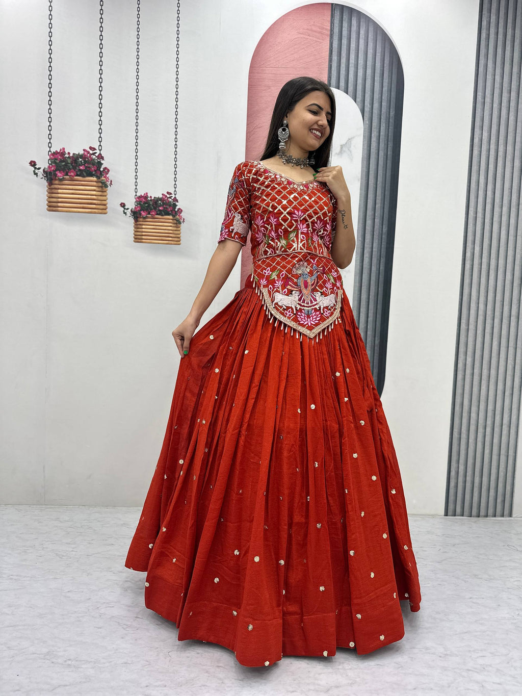 Vichitra Silk Lehenga Choli Set with 6 Meter Flair