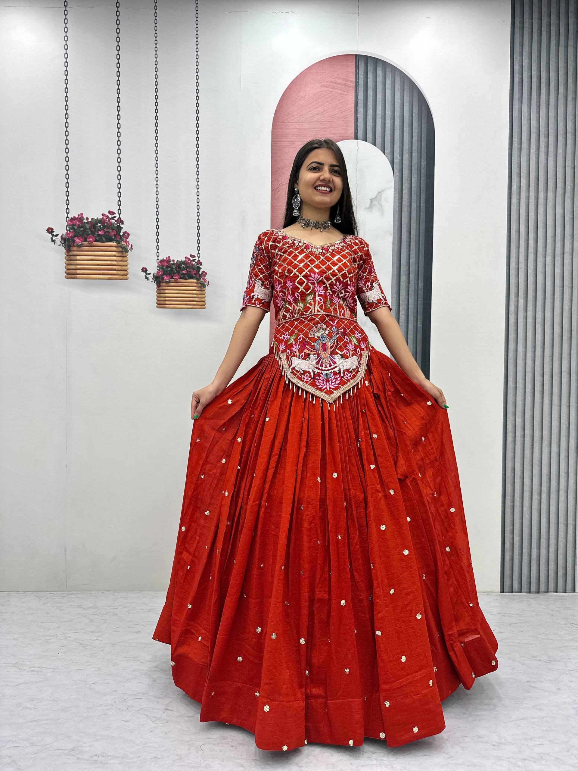 Vichitra Silk Lehenga Choli Set with 6 Meter Flair