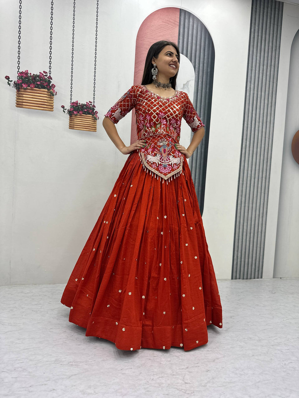 Vichitra Silk Lehenga Choli Set with 6 Meter Flair