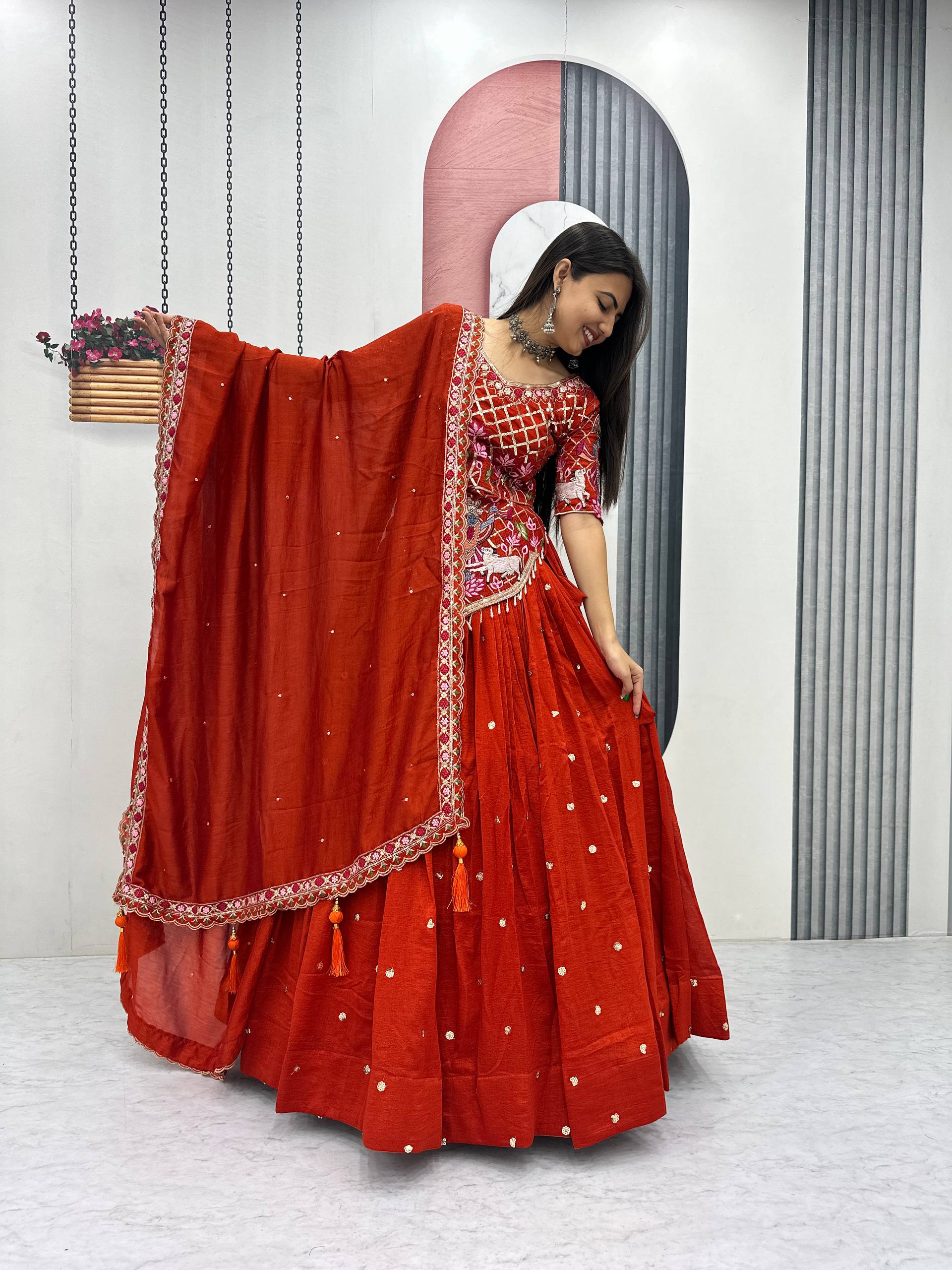 Vichitra Silk Lehenga Choli Set with 6 Meter Flair
