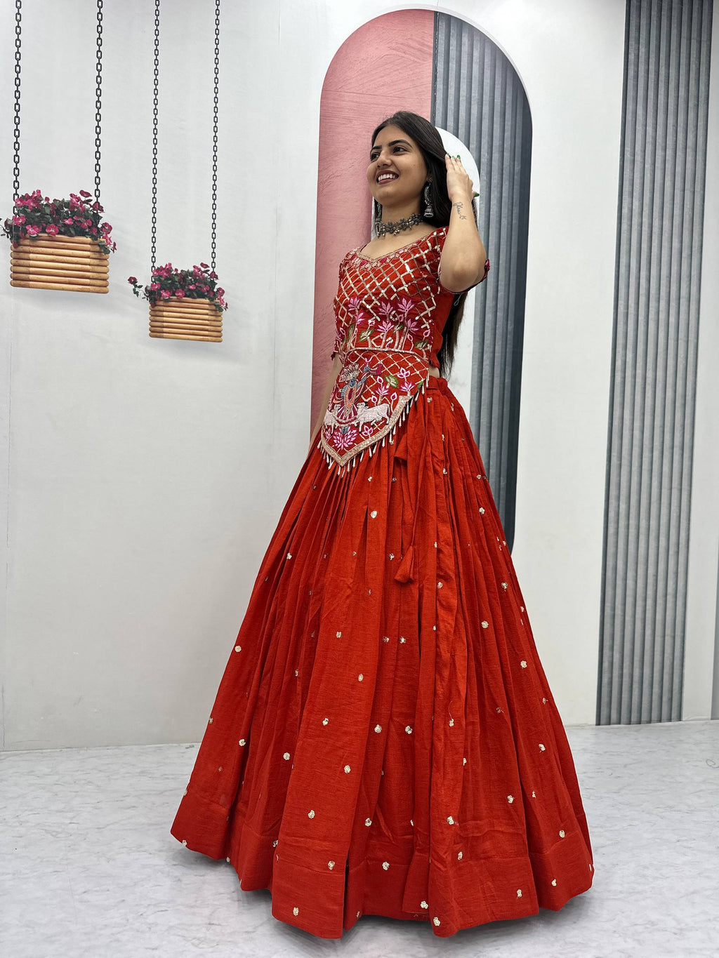 Vichitra Silk Lehenga Choli Set with 6 Meter Flair