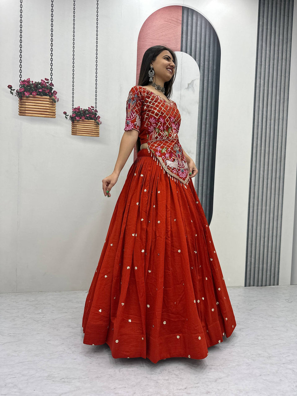 Vichitra Silk Lehenga Choli Set with 6 Meter Flair