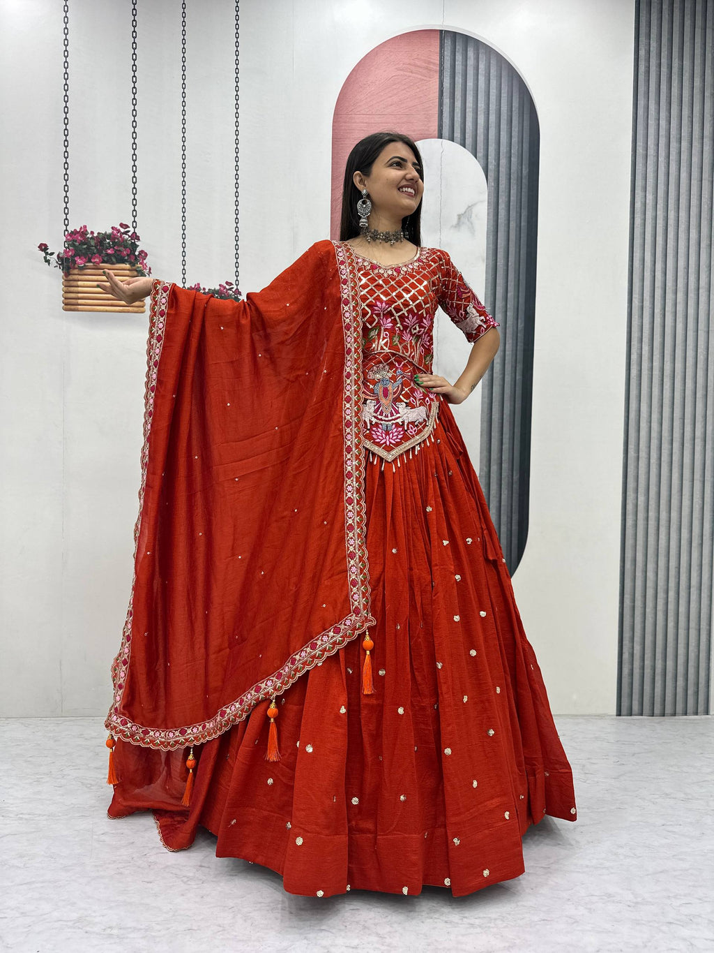 Vichitra Silk Lehenga Choli Set with 6 Meter Flair