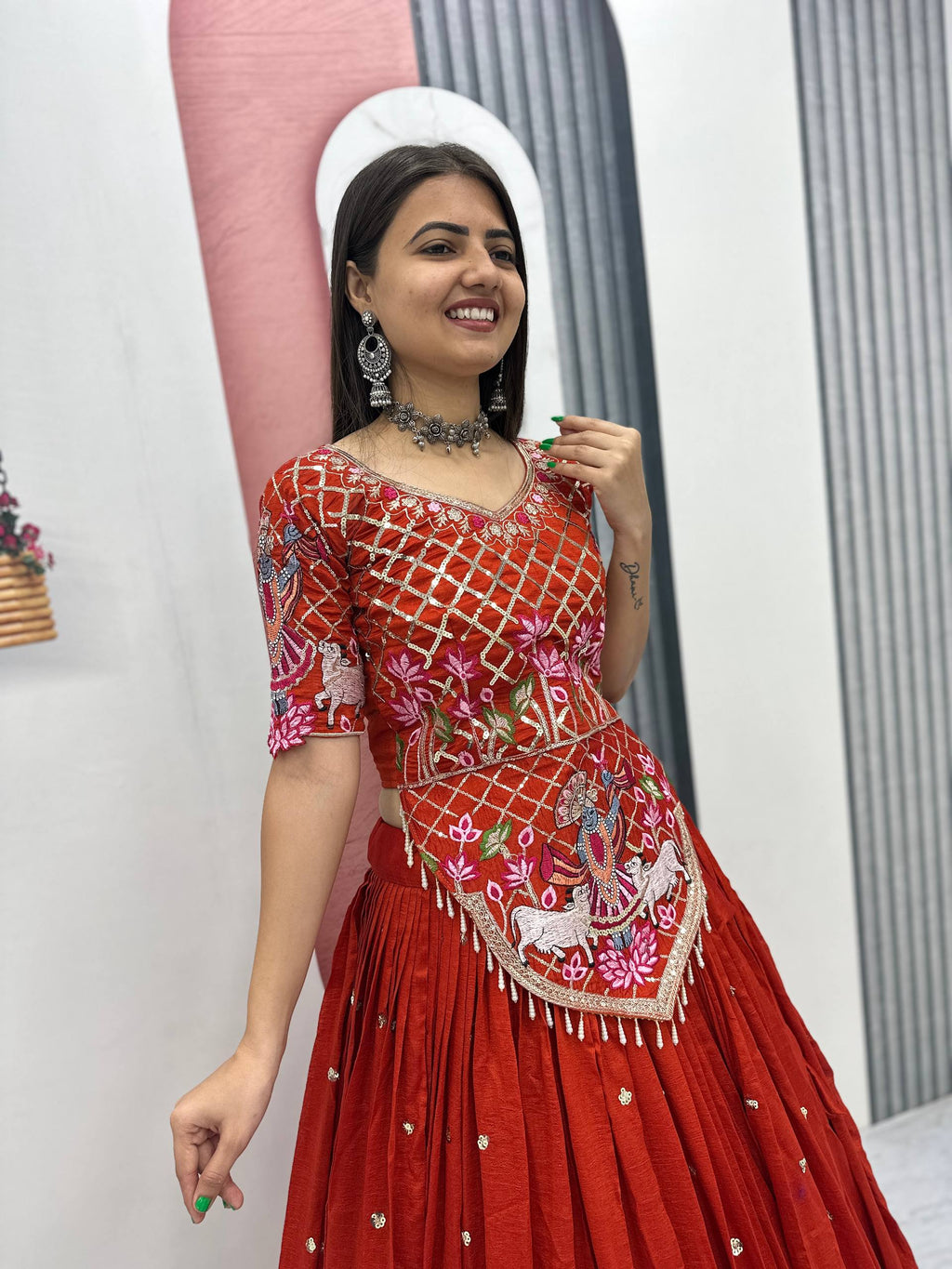 Vichitra Silk Lehenga Choli Set with 6 Meter Flair