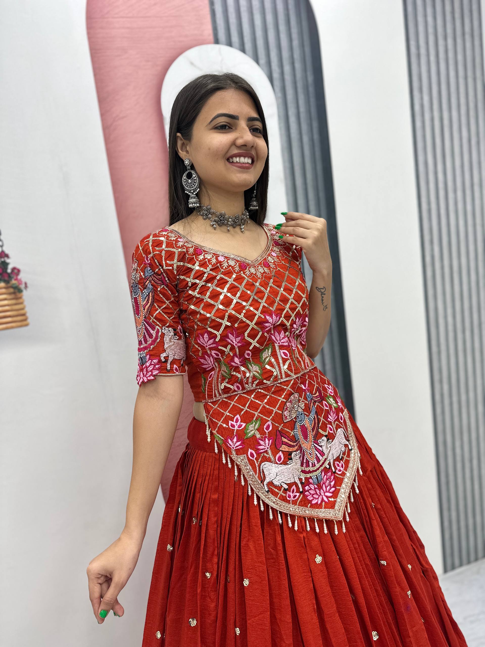 Vichitra Silk Lehenga Choli Set with 6 Meter Flair