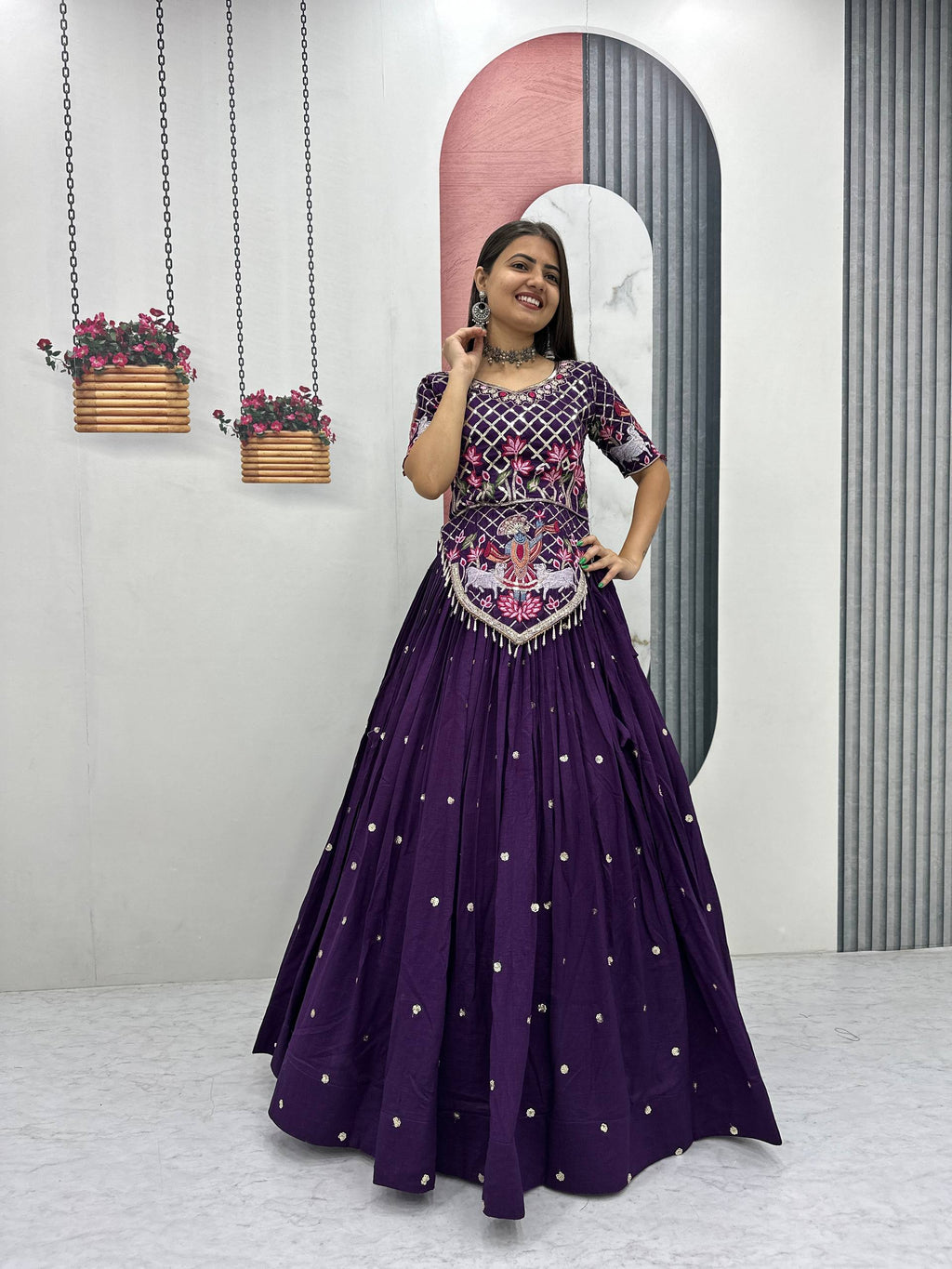 Vichitra Silk Lehenga Choli Set with 6 Meter Flair