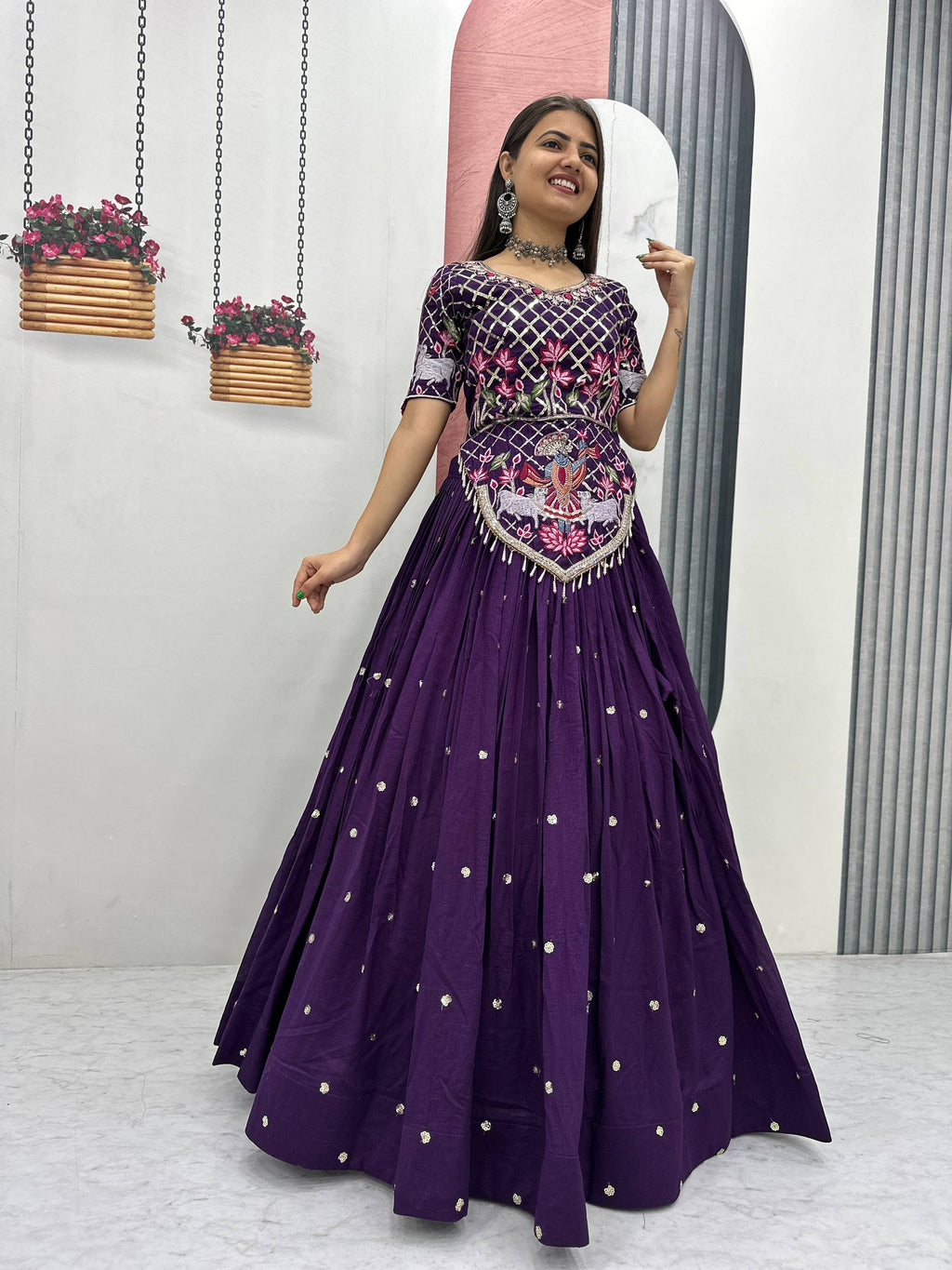 Vichitra Silk Lehenga Choli Set with 6 Meter Flair