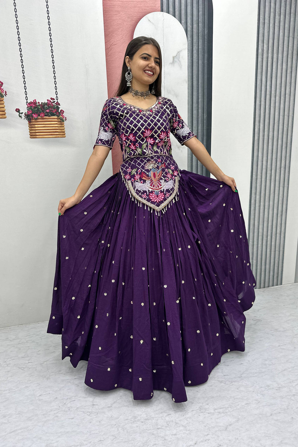 Vichitra Silk Lehenga Choli Set with 6 Meter Flair