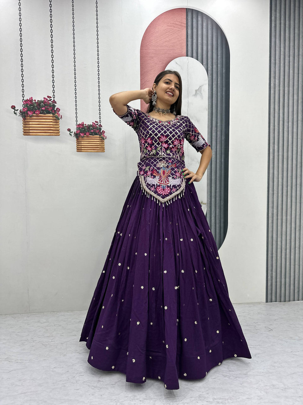 Vichitra Silk Lehenga Choli Set with 6 Meter Flair