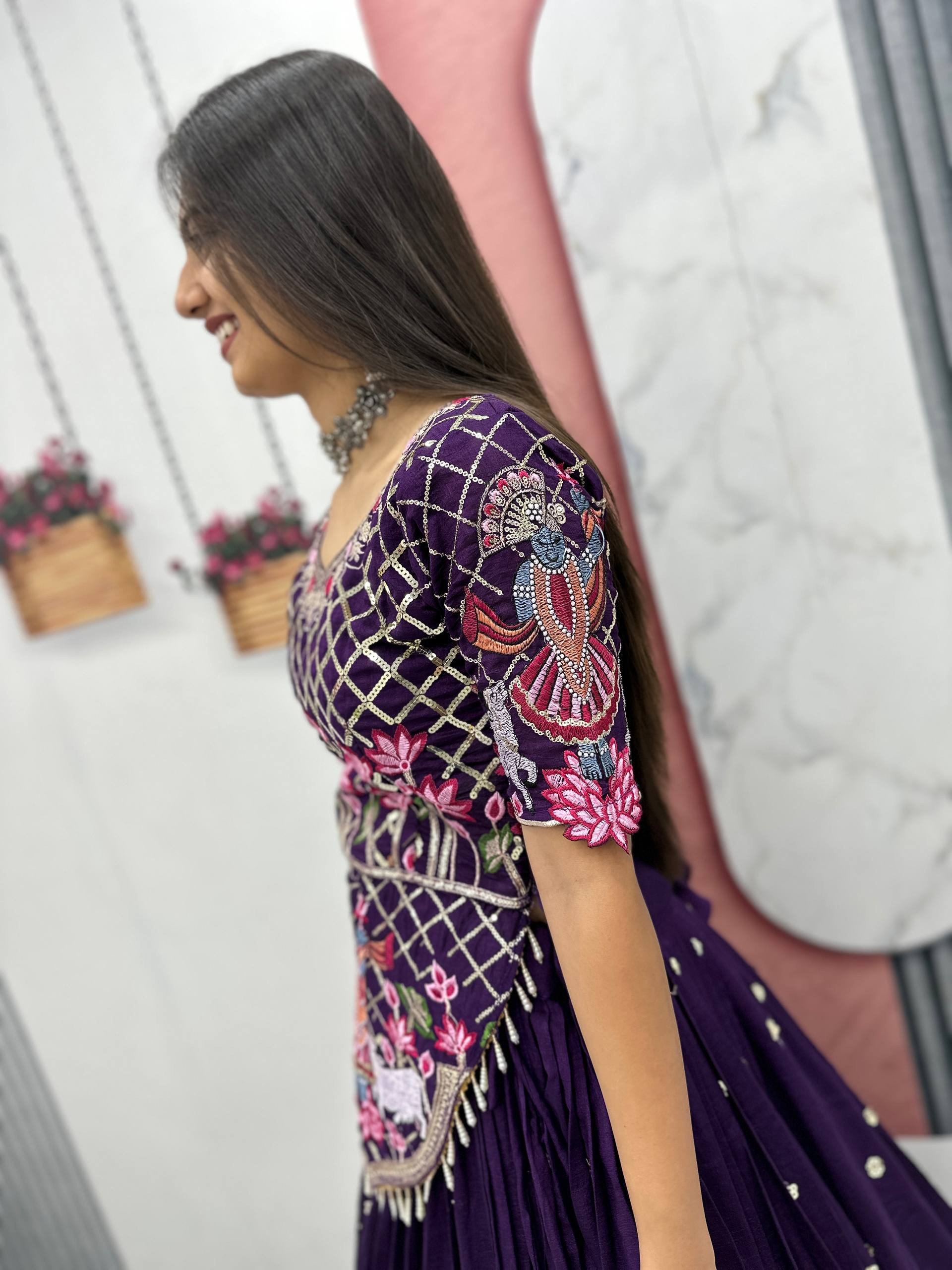 Vichitra Silk Lehenga Choli Set with 6 Meter Flair