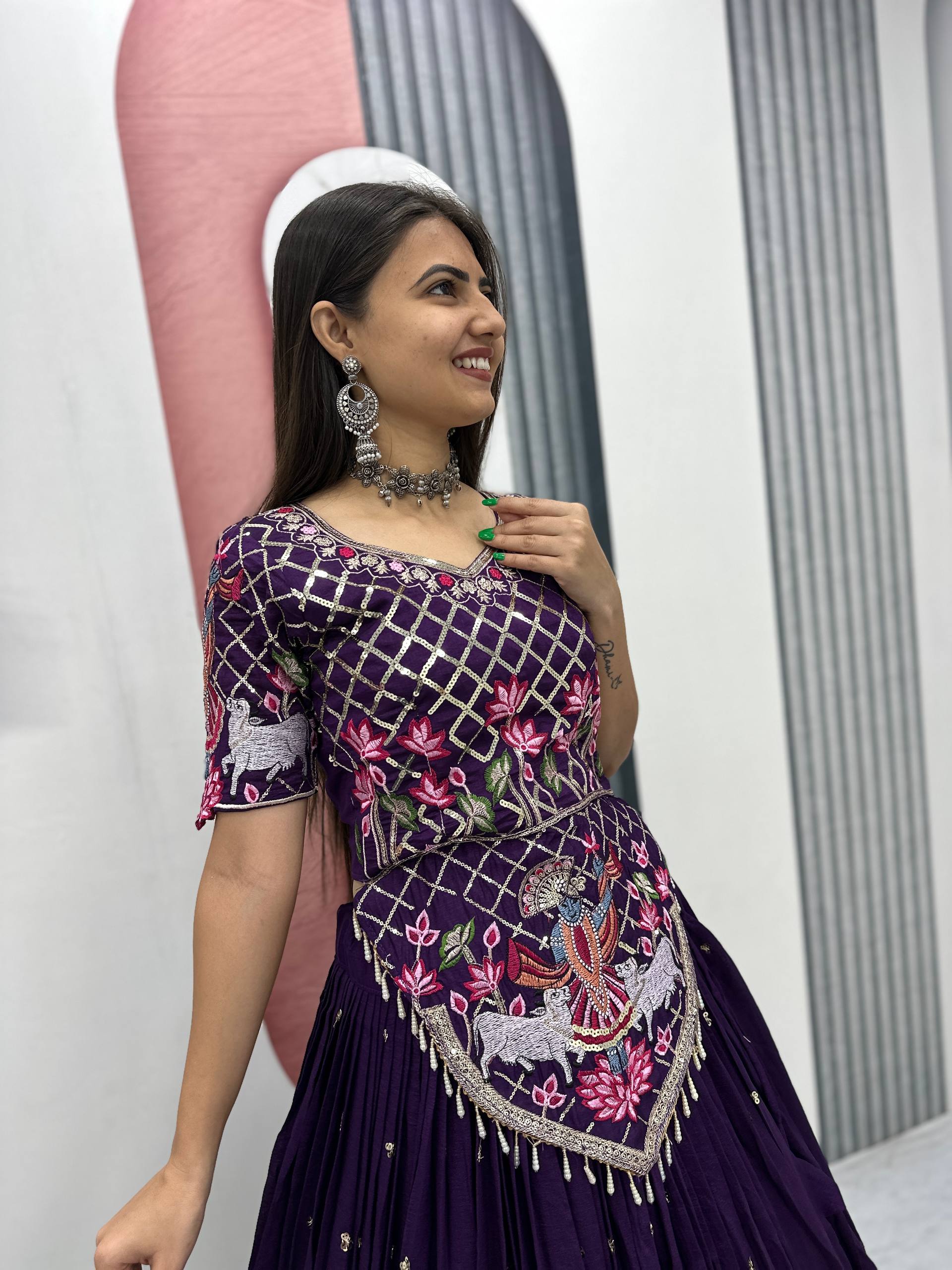Vichitra Silk Lehenga Choli Set with 6 Meter Flair