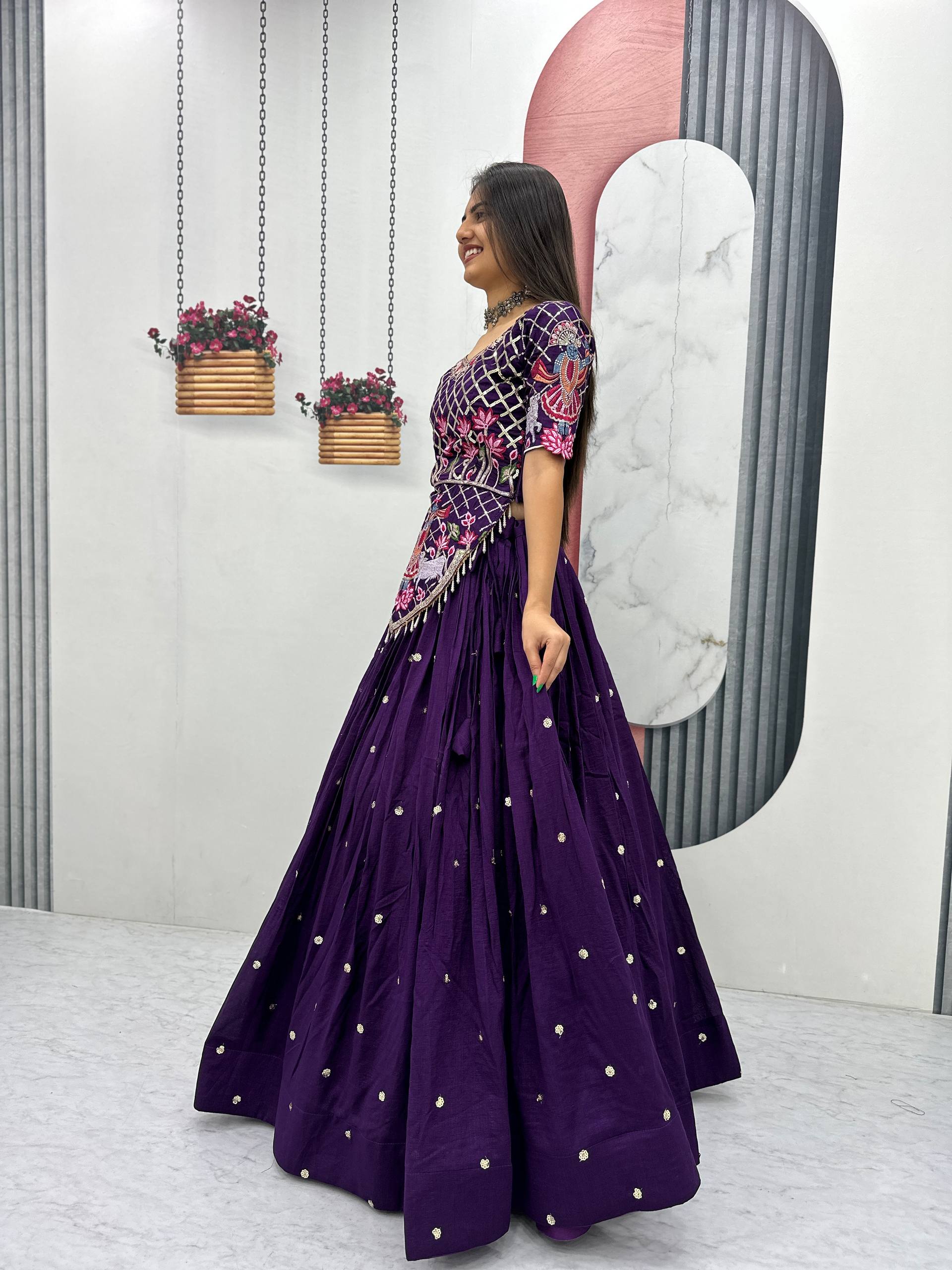 Vichitra Silk Lehenga Choli Set with 6 Meter Flair