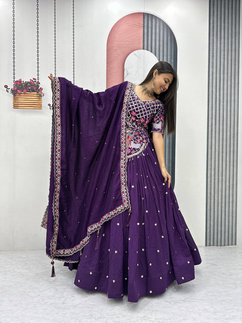 Vichitra Silk Lehenga Choli Set with 6 Meter Flair
