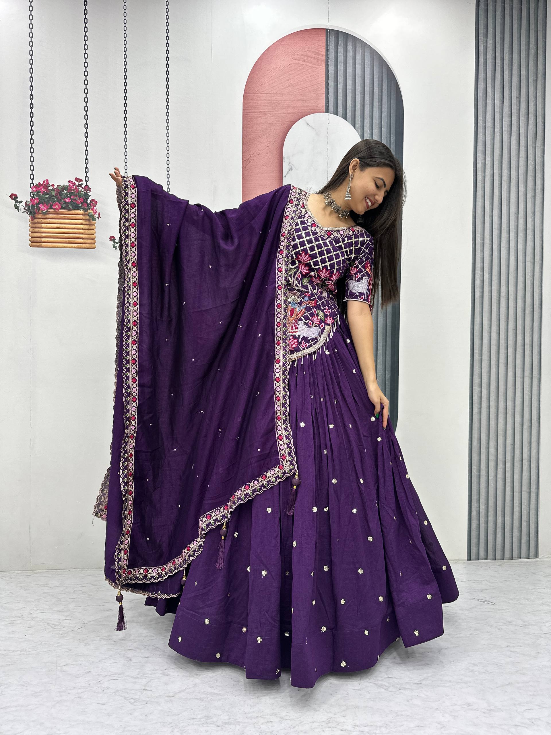 Vichitra Silk Lehenga Choli Set with 6 Meter Flair