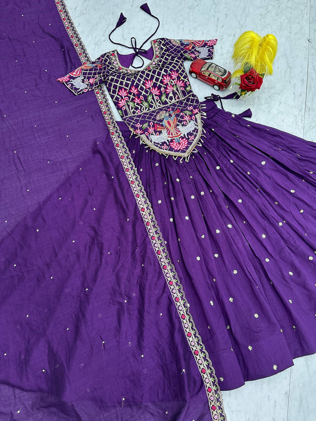 Vichitra Silk Lehenga Choli Set with 6 Meter Flair