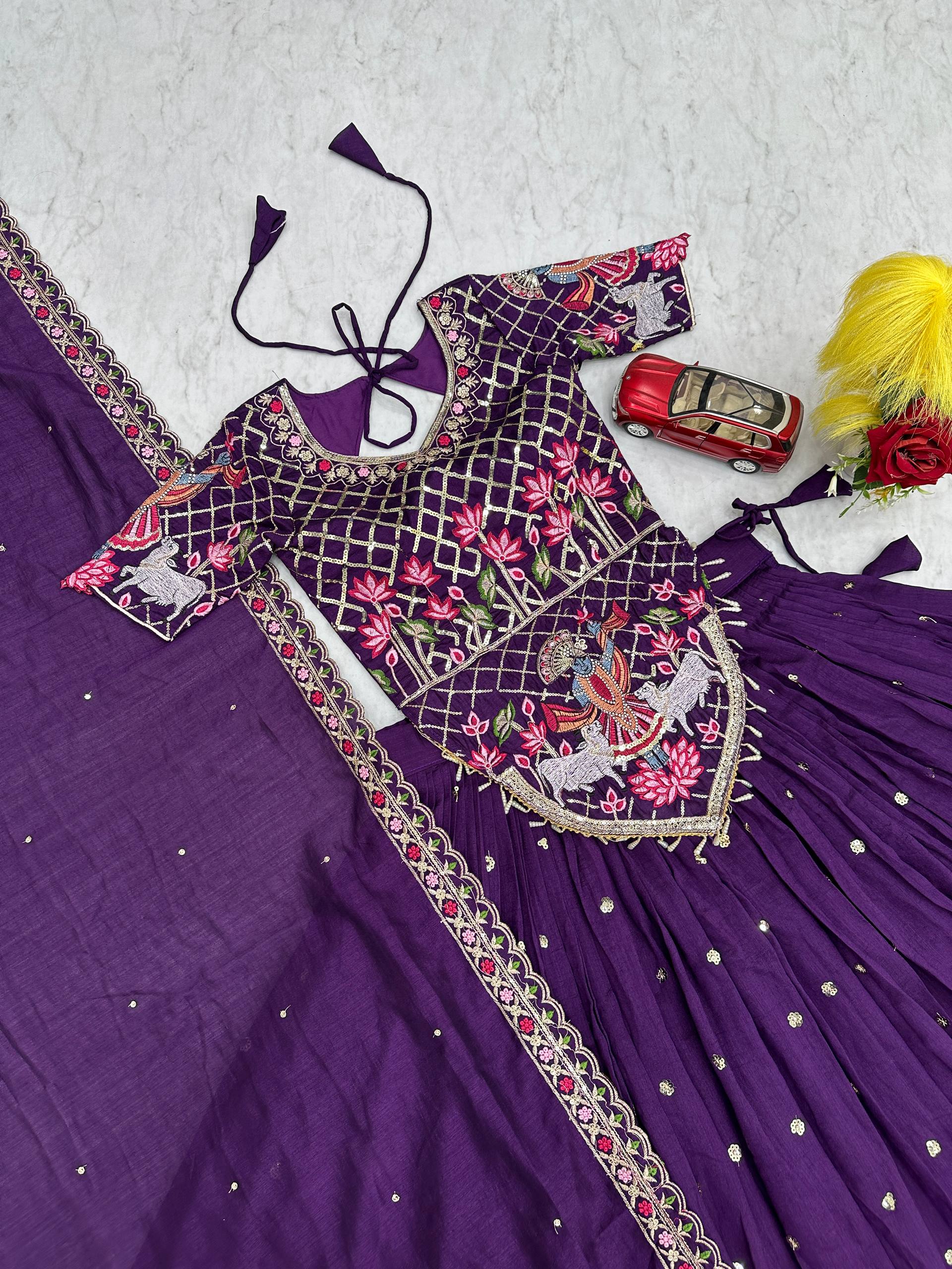 Vichitra Silk Lehenga Choli Set with 6 Meter Flair