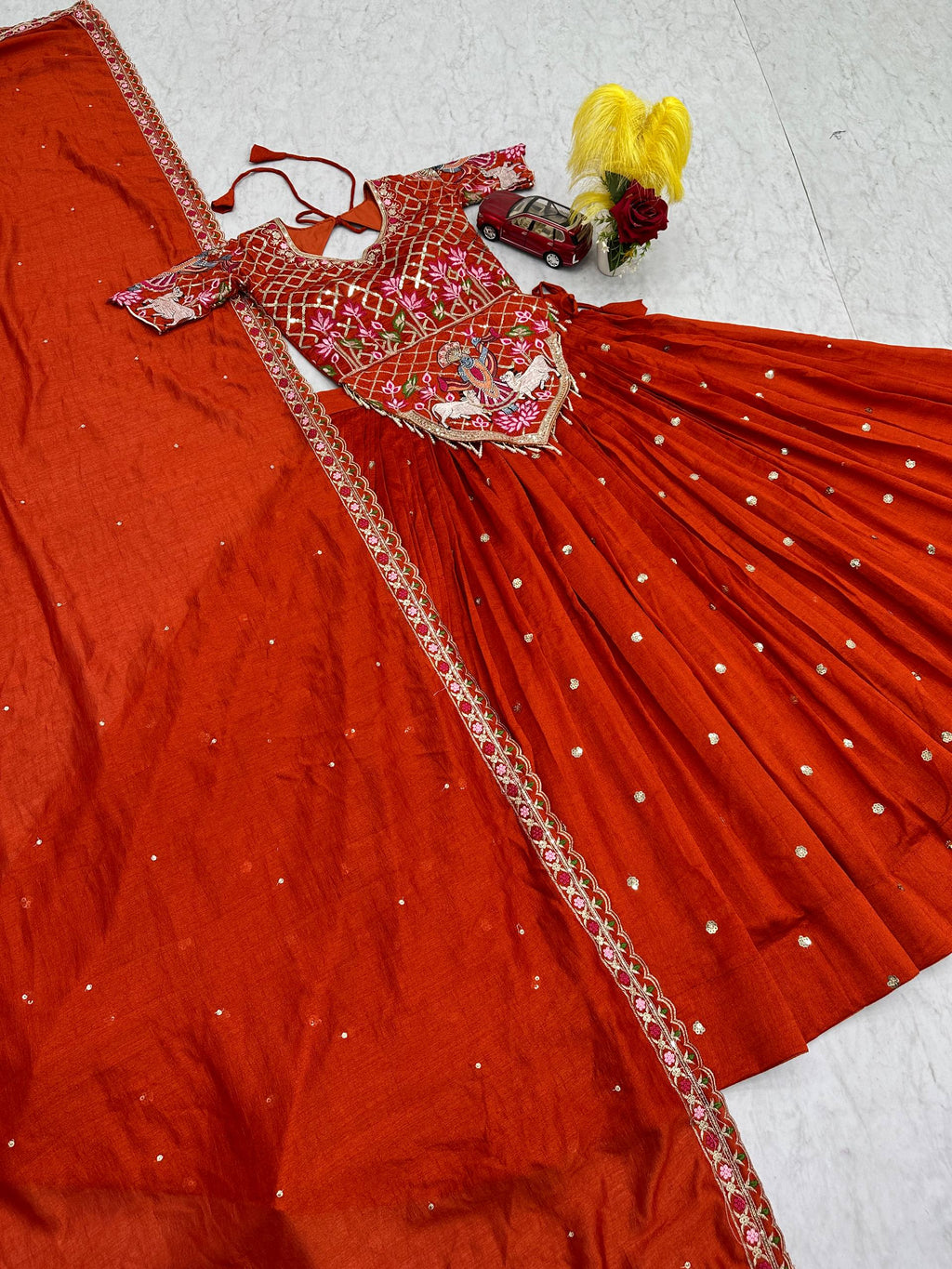 Vichitra Silk Lehenga Choli Set with 6 Meter Flair