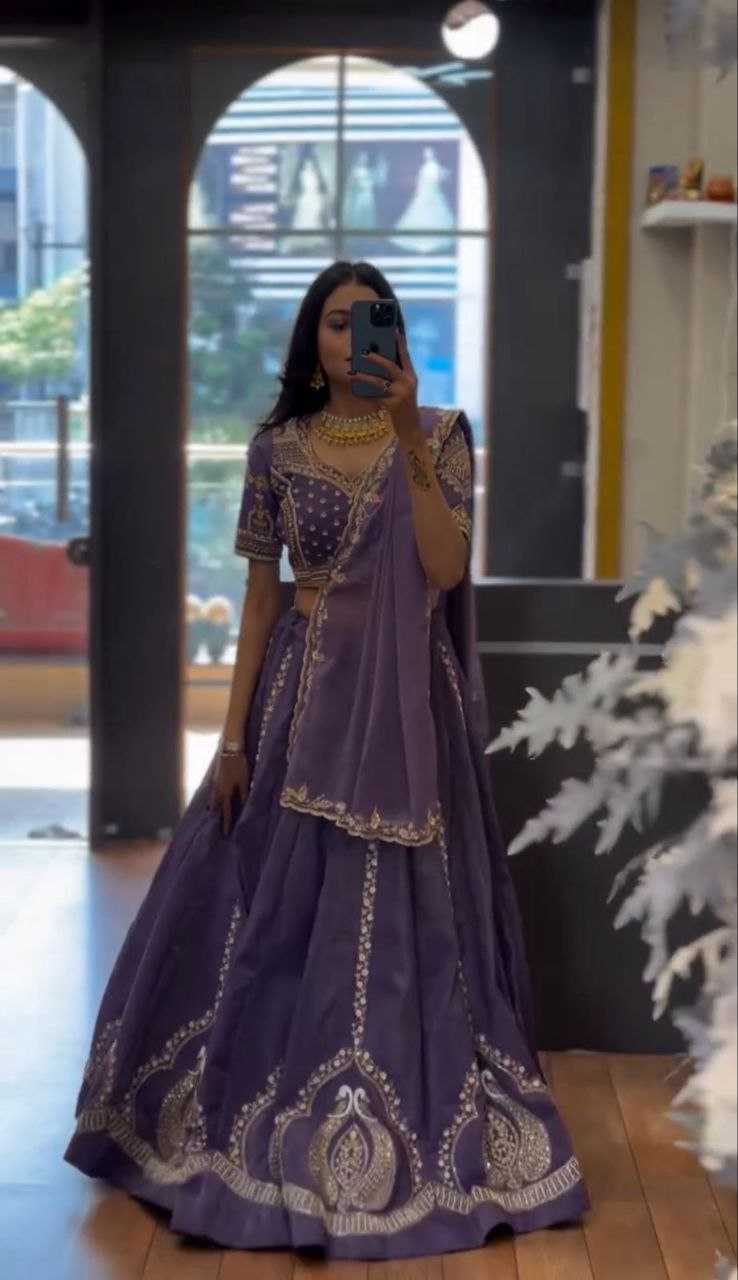 Designer Chinon Embroidered Lehenga Choli Set