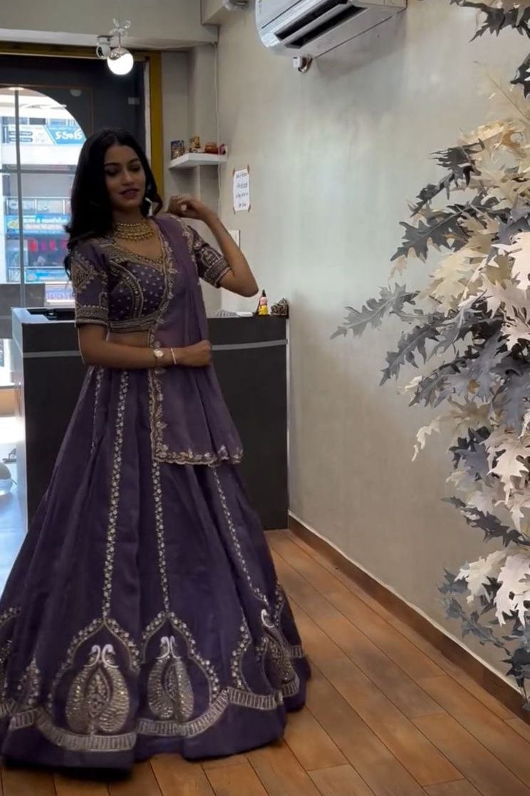 Designer Chinon Embroidered Lehenga Choli Set