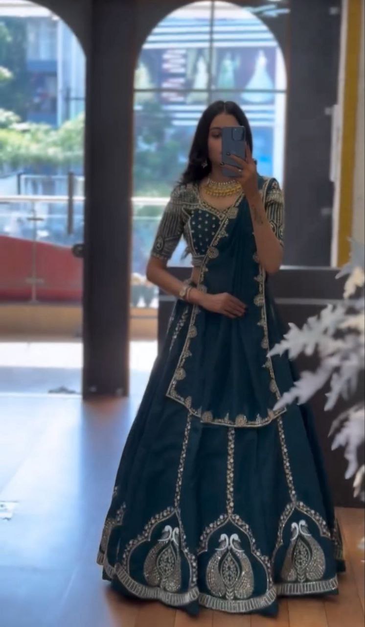 Designer Chinon Embroidered Lehenga Choli Set