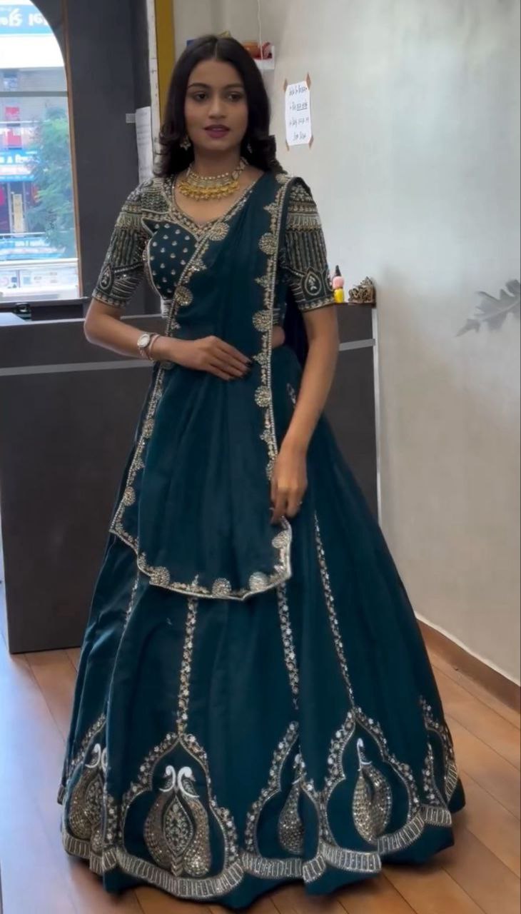 Designer Chinon Embroidered Lehenga Choli Set