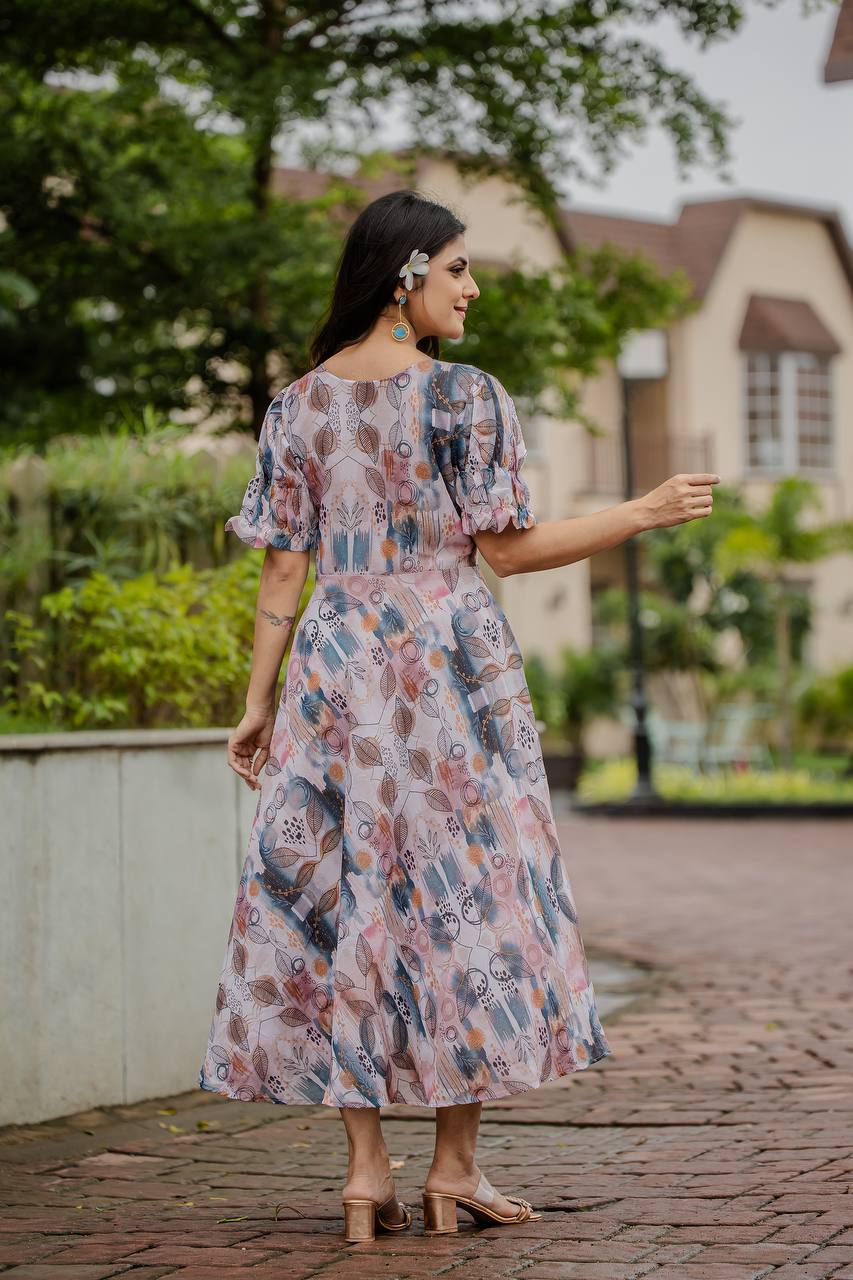 Georgette Floral & Geometric Digital Print Gown