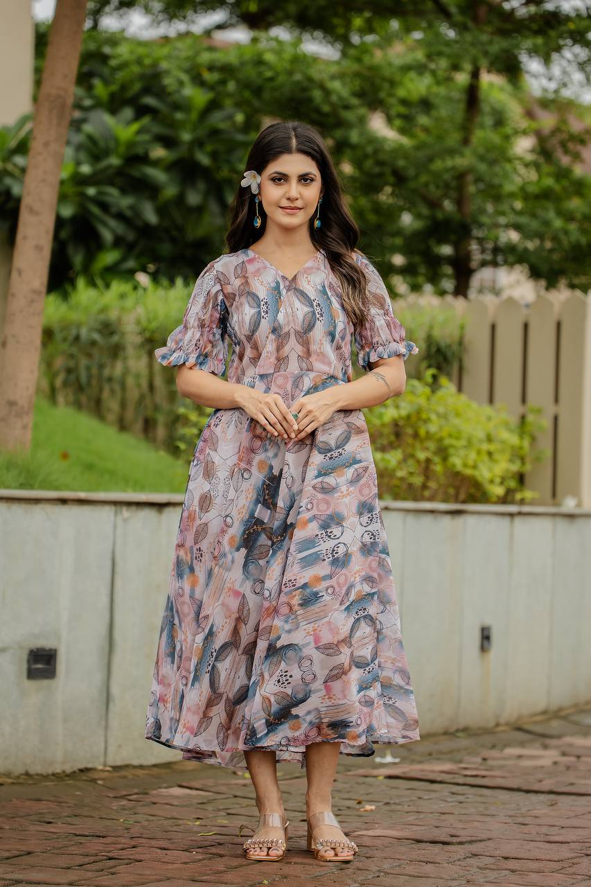 Georgette Floral & Geometric Digital Print Gown