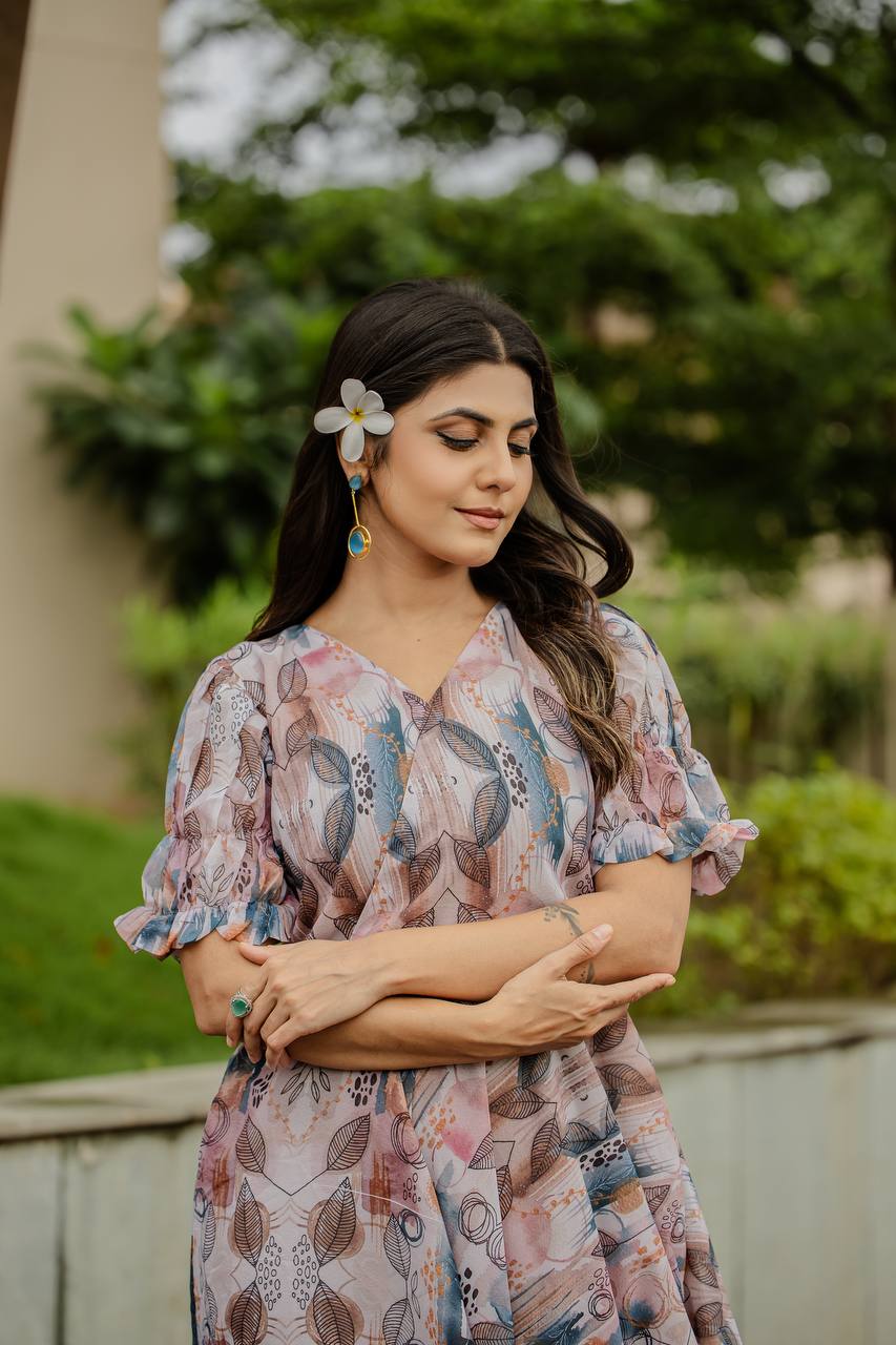 Georgette Floral & Geometric Digital Print Gown