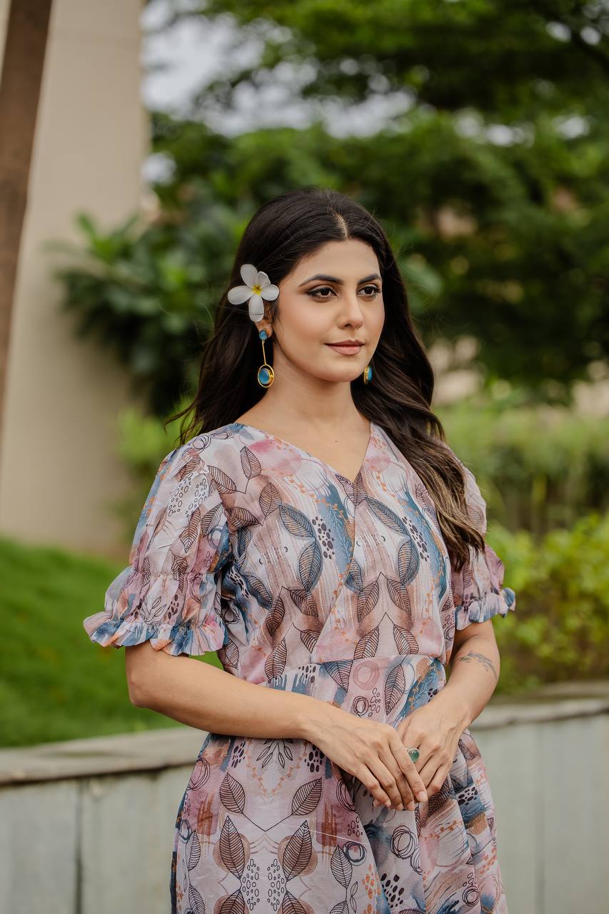 Georgette Floral & Geometric Digital Print Gown