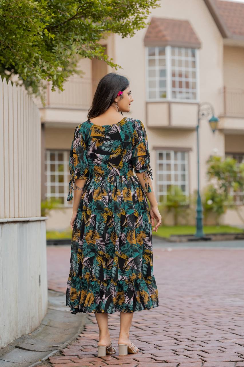 Georgette Floral & Geometric Digital Print Gown with 4 Meter Flair