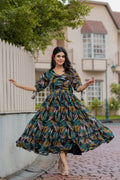 Georgette Floral & Geometric Digital Print Gown with 4 Meter Flair