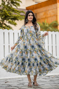 Georgette Floral & Geometric Digital Print Gown