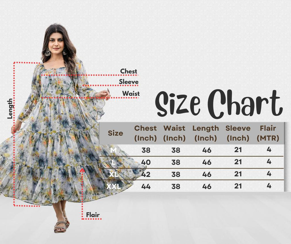 Georgette Floral & Geometric Digital Print Gown