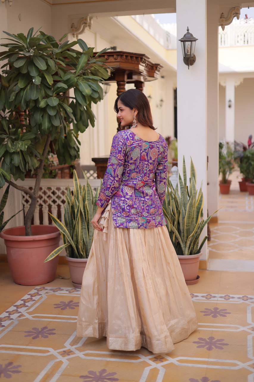 Jacquard Lehenga Set with Fancy Neck Blouse