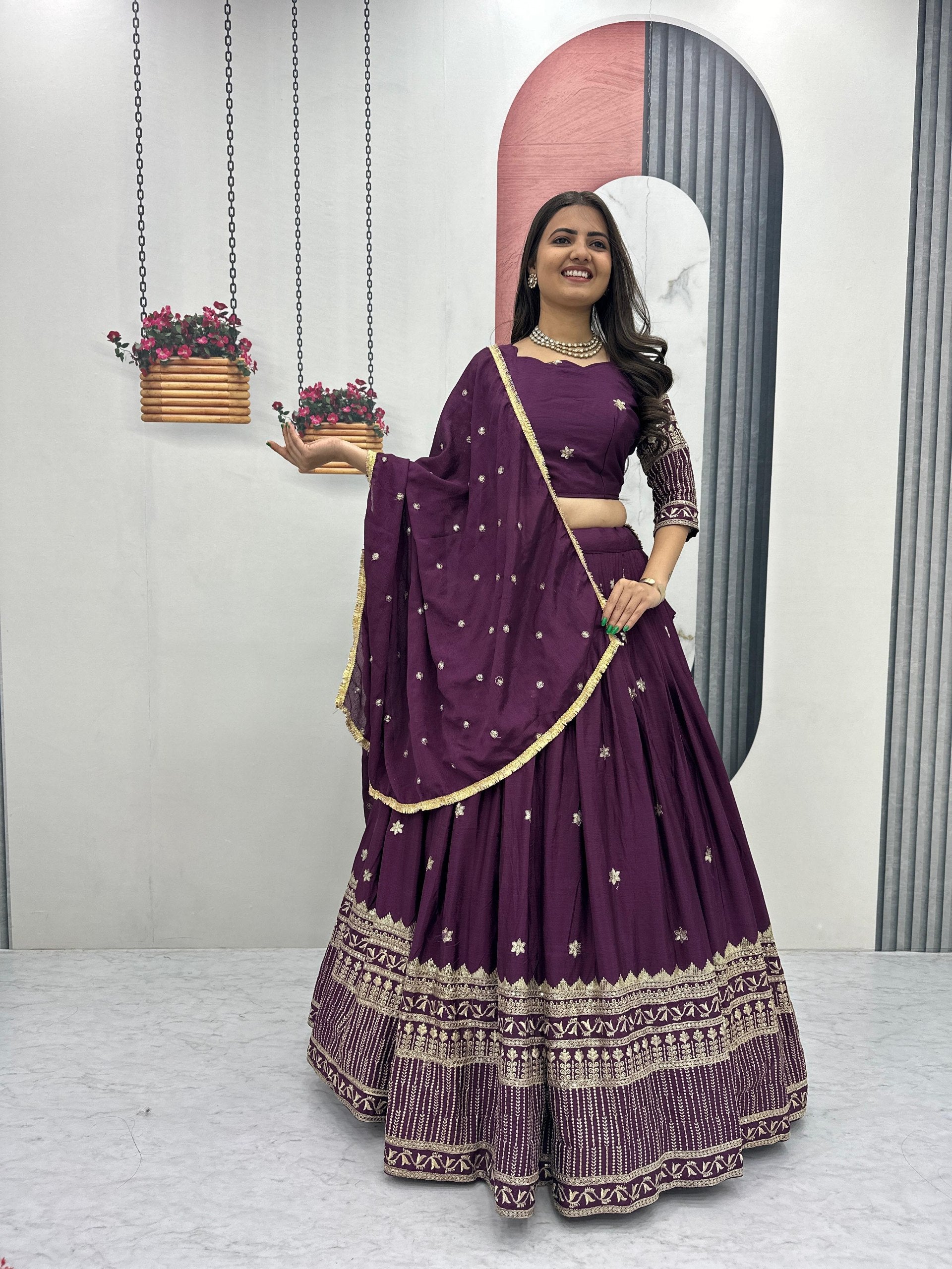 Elegant Chinon Embroidered Lehenga Choli Set with Dupatta