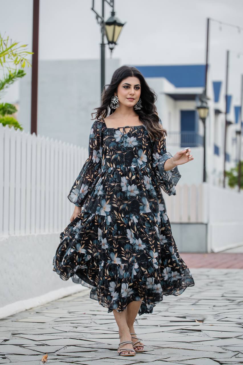 Georgette Floral Printed Long Gown