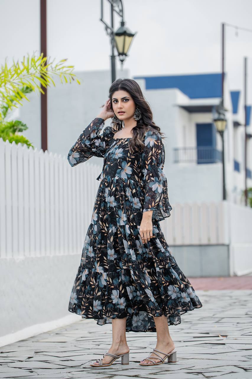 Georgette Floral Printed Long Gown