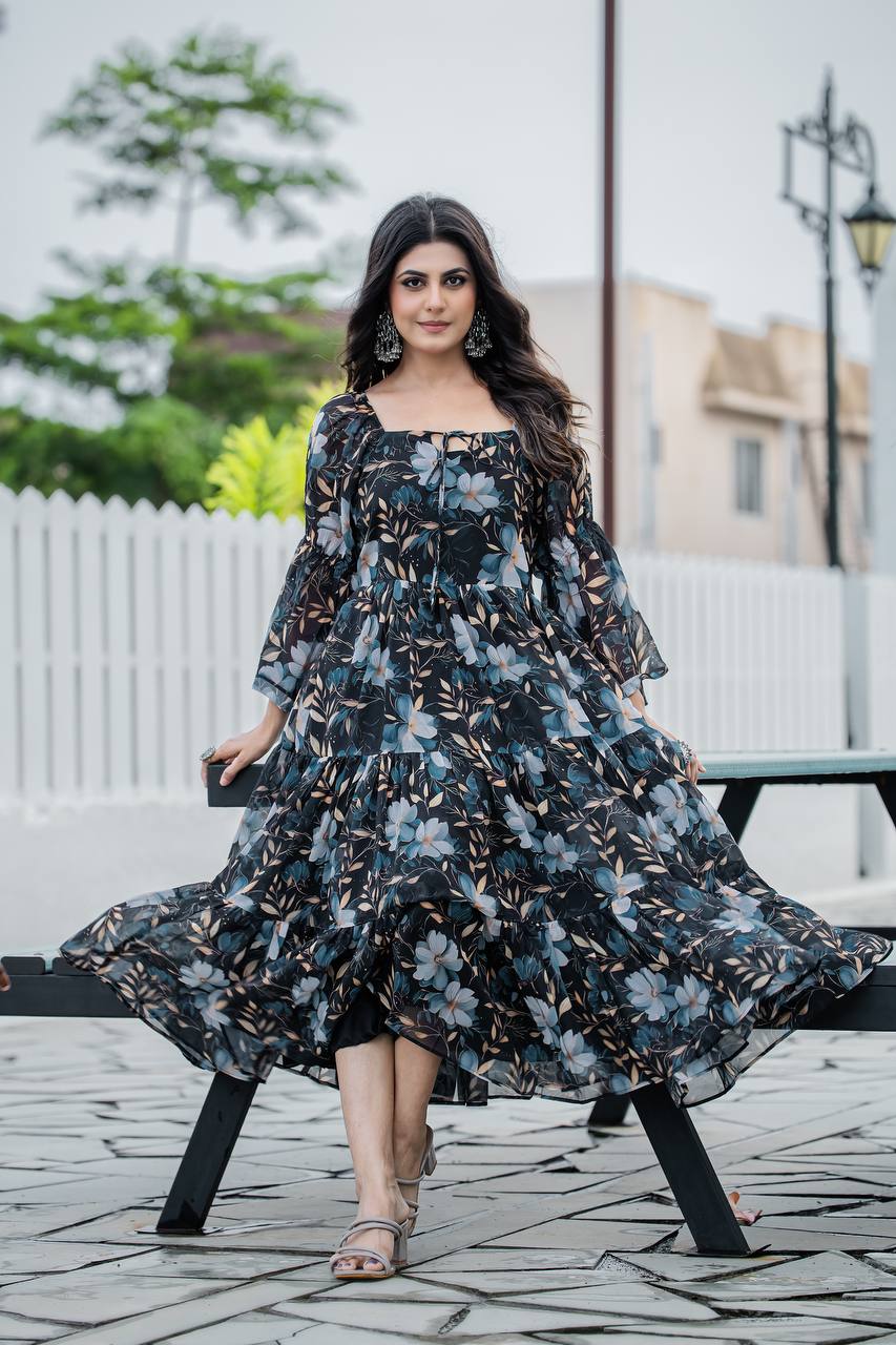 Georgette Floral Printed Long Gown